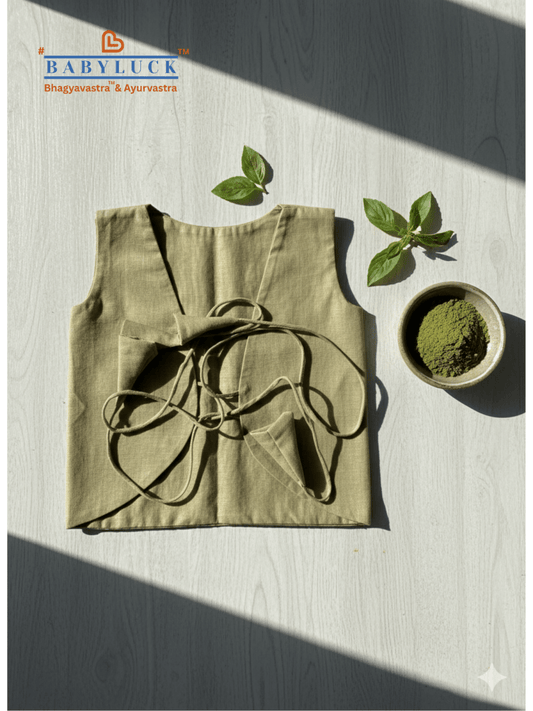 Bhagyavastra™ Tulsi (Basil) Dyed, 100% Cotton, Lucky & Herbal Newborn Baby Top (Jhabla) 0–6 Months - Babyluck World LLP