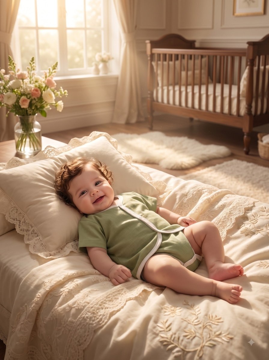 Bhagyavastra™ Tulsi (Basil) Dyed, 100% Cotton, Lucky & Herbal Newborn Baby Top (Jhabla) 0–6 Months. Sleeves - Babyluck World LLP