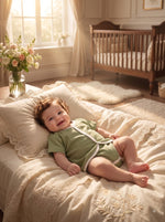 Bhagyavastra™ Tulsi (Basil) Dyed, 100% Cotton, Lucky & Herbal Newborn Baby Top (Jhabla) 0–6 Months. Sleeves - Babyluck World LLP