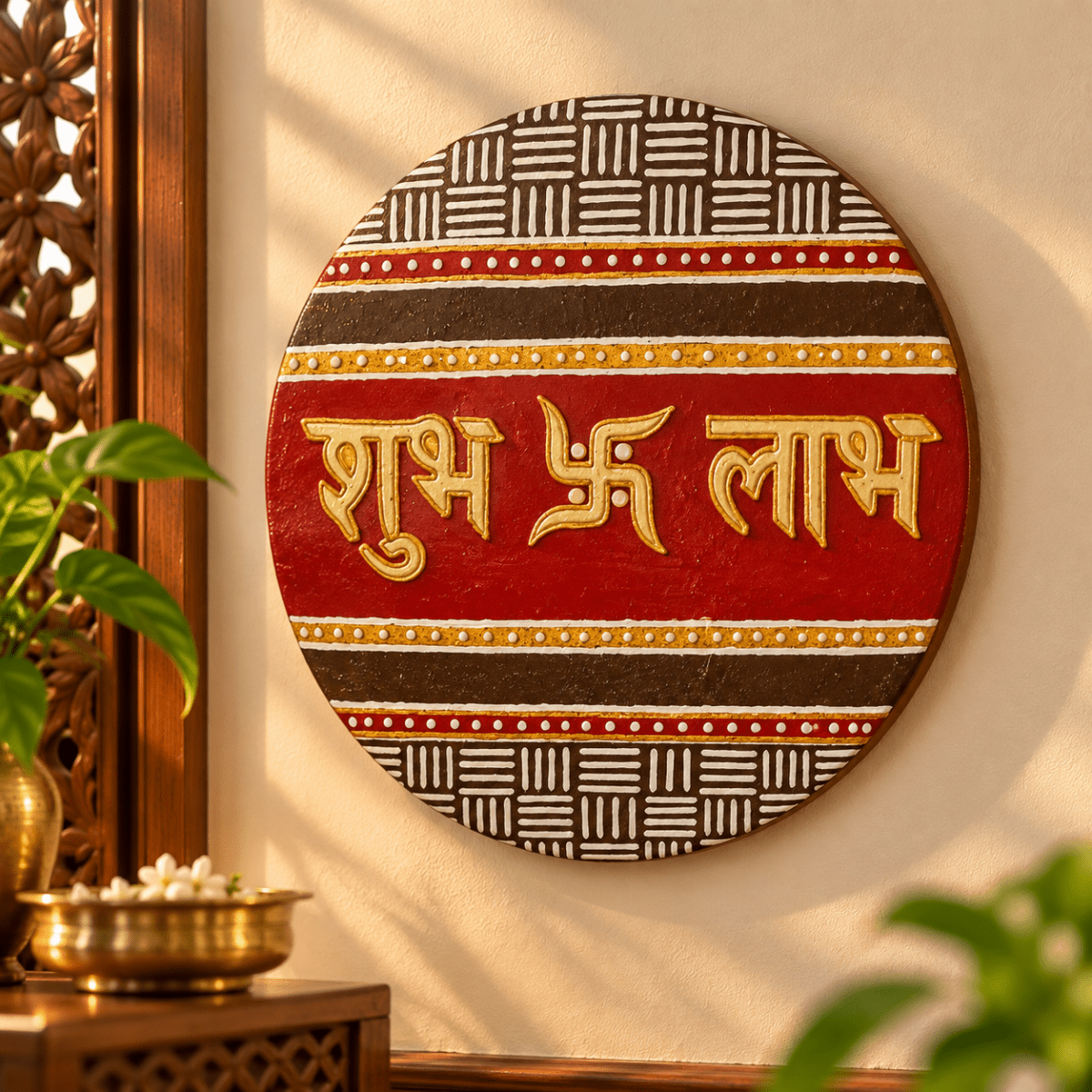 Gobar (Cow Dung) Art- Round Shubh Laabh for Vastu Dosh Nivaran, Positive Energy & Prosperity - Babyluck World - Bhagyavastra & Ayurvastra